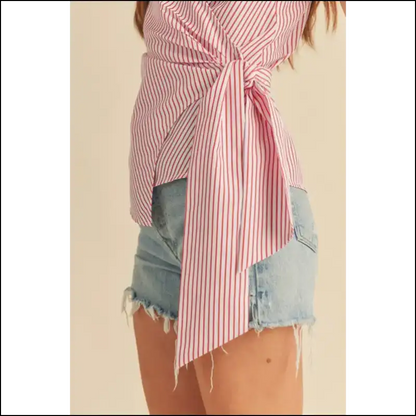 Embrace your Inner Sass with the Aemi + co Knotted Surplice Striped Cami! 😎🎉 - Tank Tops on Sale Worldwide Shipping