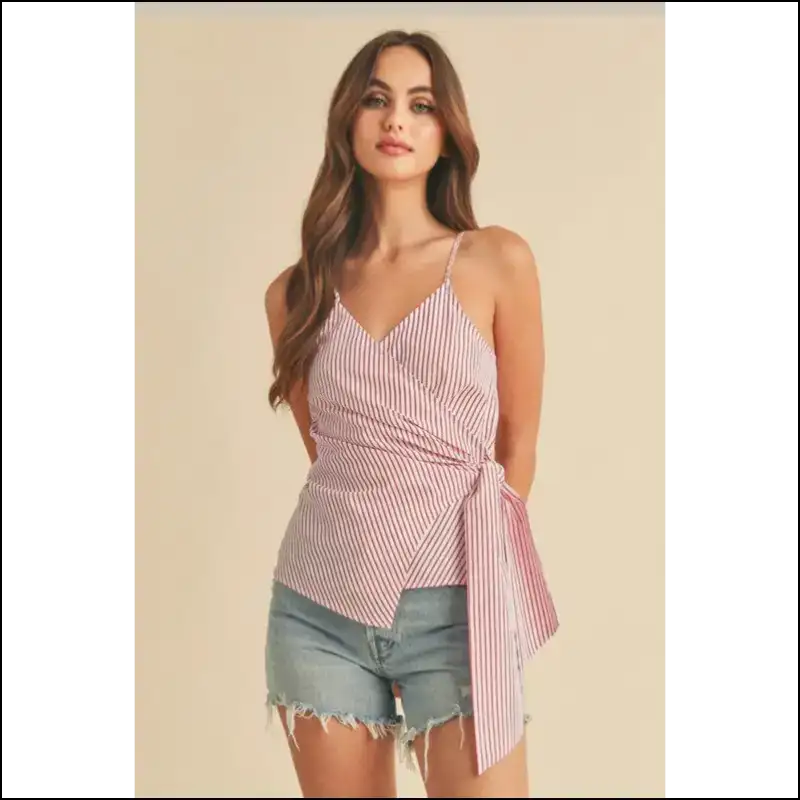 Embrace your Inner Sass with the Aemi + co Knotted Surplice Striped Cami! 😎🎉 - Tank Tops on Sale Worldwide Shipping