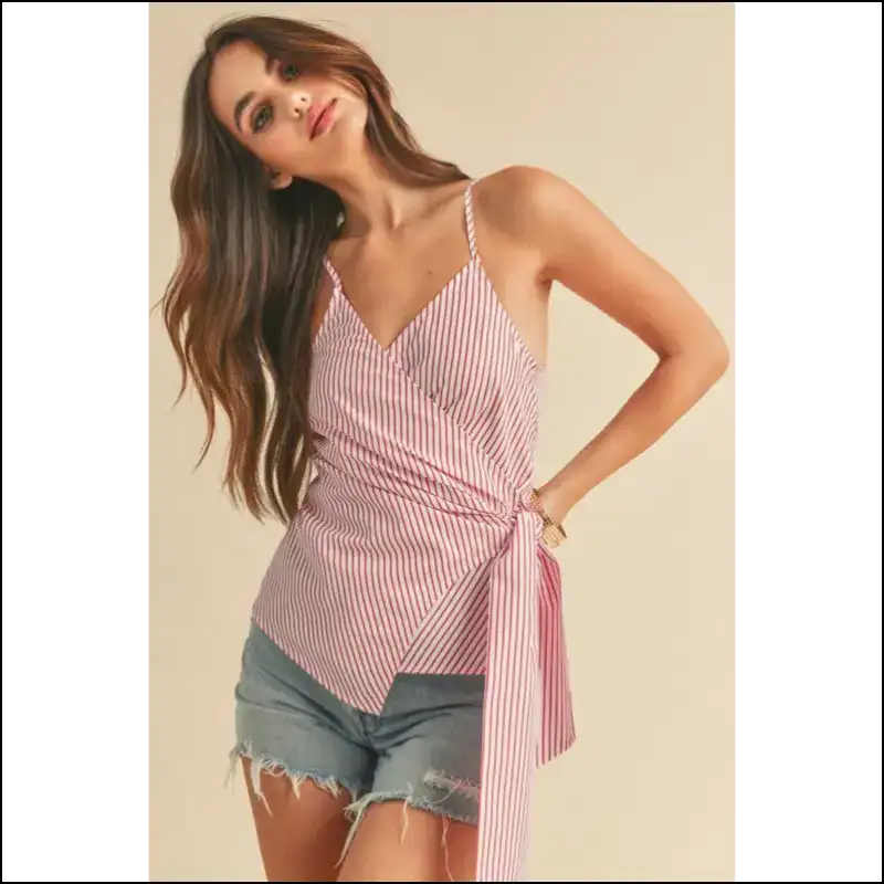 Embrace your Inner Sass with the Aemi + co Knotted Surplice Striped Cami! 😎🎉 - Tank Tops on Sale Worldwide Shipping