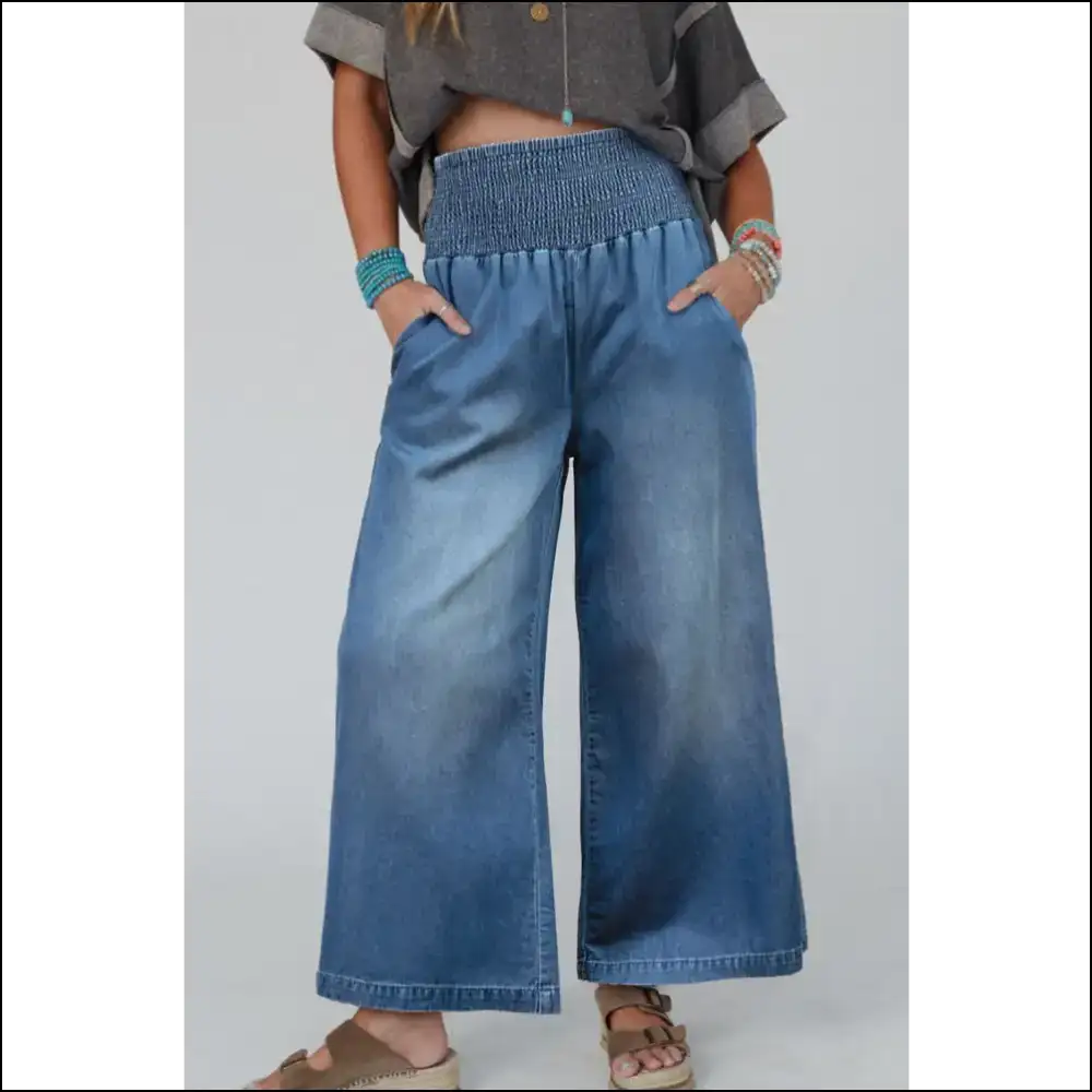 Escape the Ordinary: Chic Smocked Wide Leg Jeans for Fashion Rebels 👖✨ - on Sale Worldwide Shipping