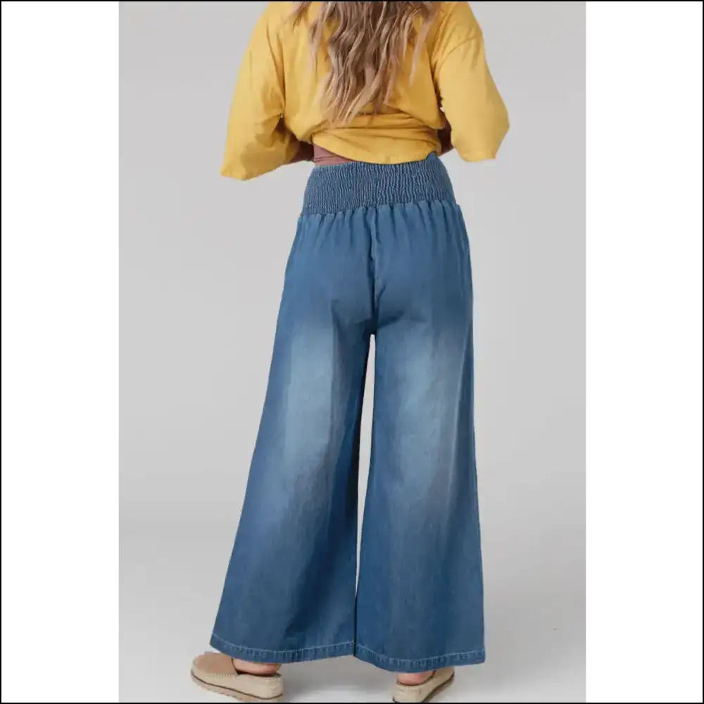 Escape the Ordinary: Chic Smocked Wide Leg Jeans for Fashion Rebels 👖✨ - on Sale Worldwide Shipping