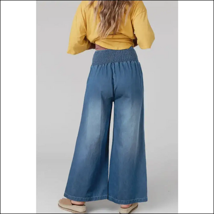 Escape the Ordinary: Chic Smocked Wide Leg Jeans for Fashion Rebels 👖✨ - on Sale Worldwide Shipping