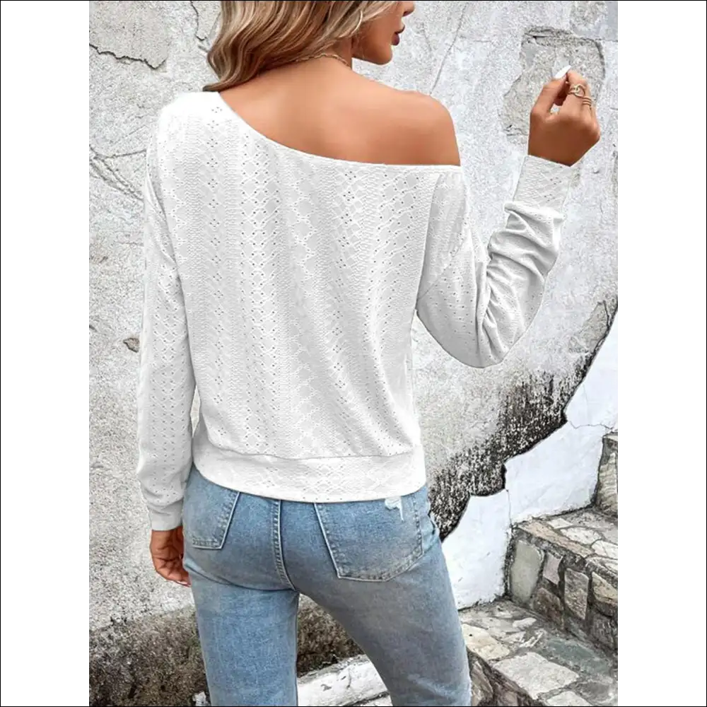 Chic Eyelet Dropped Shoulder Blouse - Blouses on Sale Worldwide Shipping