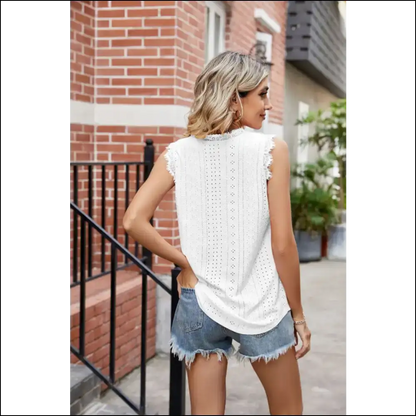 Eyelet Lace Trim Tank Tops: where Class Meets Confidence and Sass! 💁‍♀️✨ - Tops on Sale Worldwide Shipping