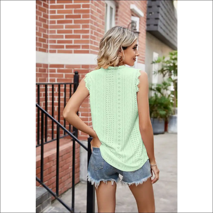 Eyelet Lace Trim Tank Tops: where Class Meets Confidence and Sass! 💁‍♀️✨ - Tops on Sale Worldwide Shipping