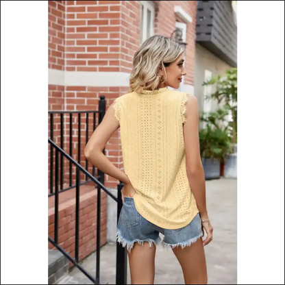 Eyelet Lace Trim Tank Tops: where Class Meets Confidence and Sass! 💁‍♀️✨ - Tops on Sale Worldwide Shipping