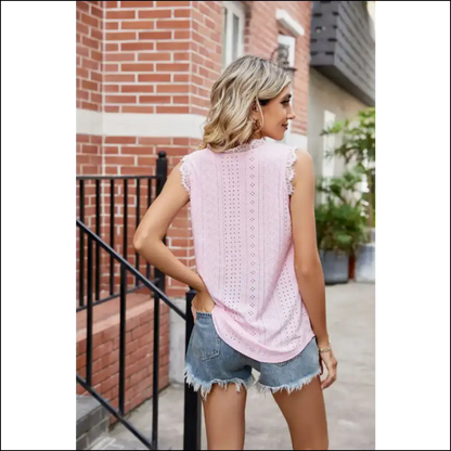 Eyelet Lace Trim Tank Tops: where Class Meets Confidence and Sass! 💁‍♀️✨ - Tops on Sale Worldwide Shipping