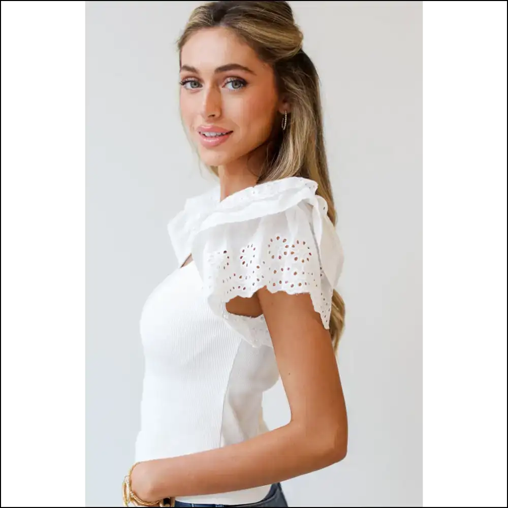 Eyelet Ruffle Sleeve Top: so Chic It’s Needful Things 😜 - Blouses on Sale Worldwide Shipping