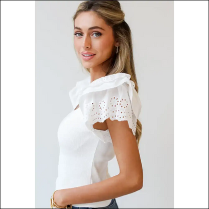 Eyelet Ruffle Sleeve Top: so Chic It’s Needful Things 😜 - Blouses on Sale Worldwide Shipping