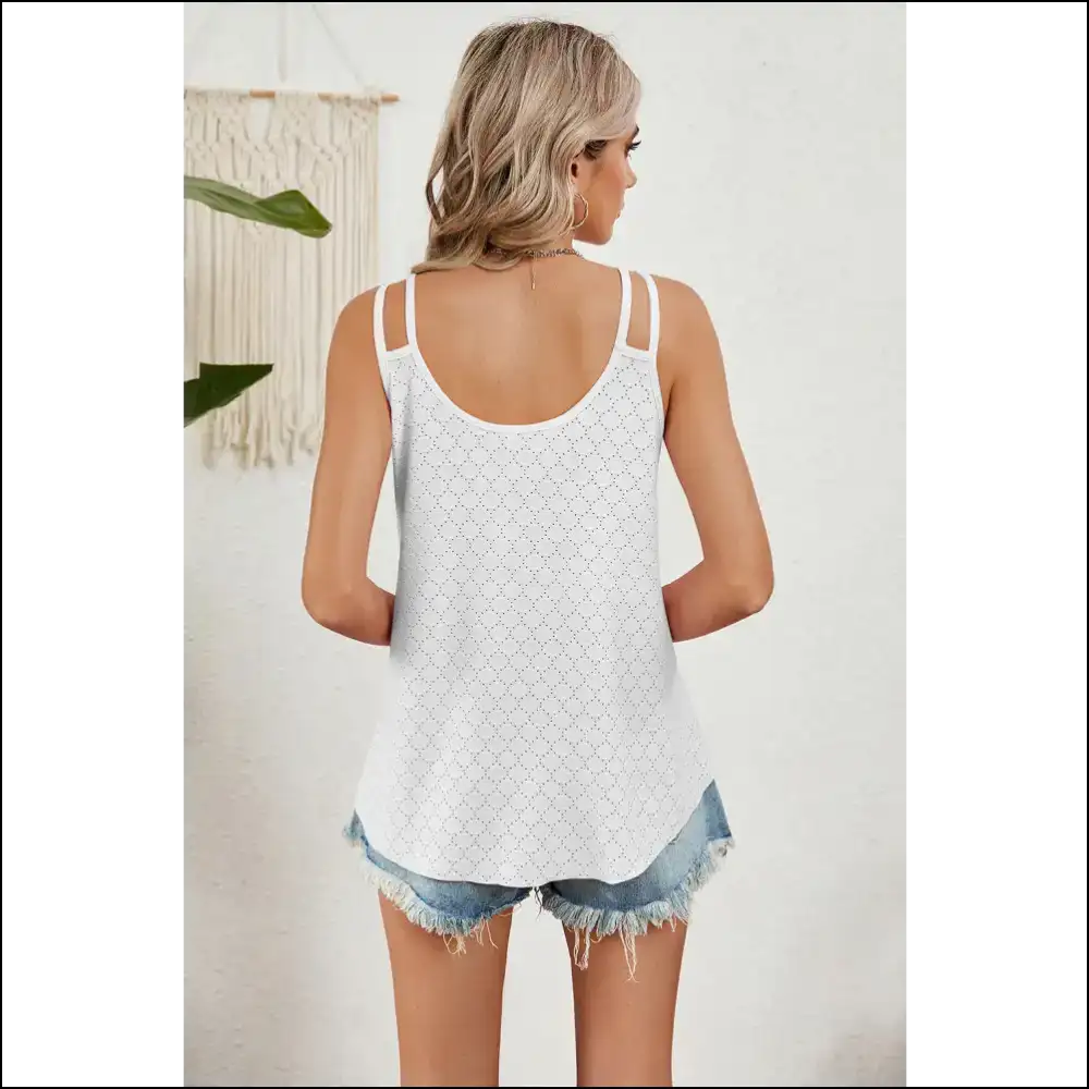 Eyelet V-neck Double Spaghetti Straps Cami - Tank Tops on Sale Worldwide Shipping