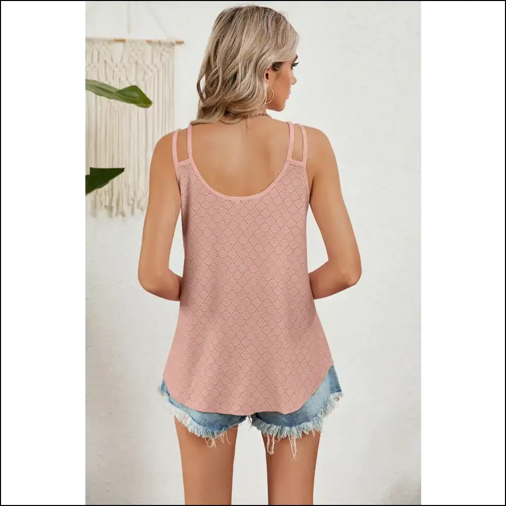 Eyelet V-neck Double Spaghetti Straps Cami - Tank Tops on Sale Worldwide Shipping