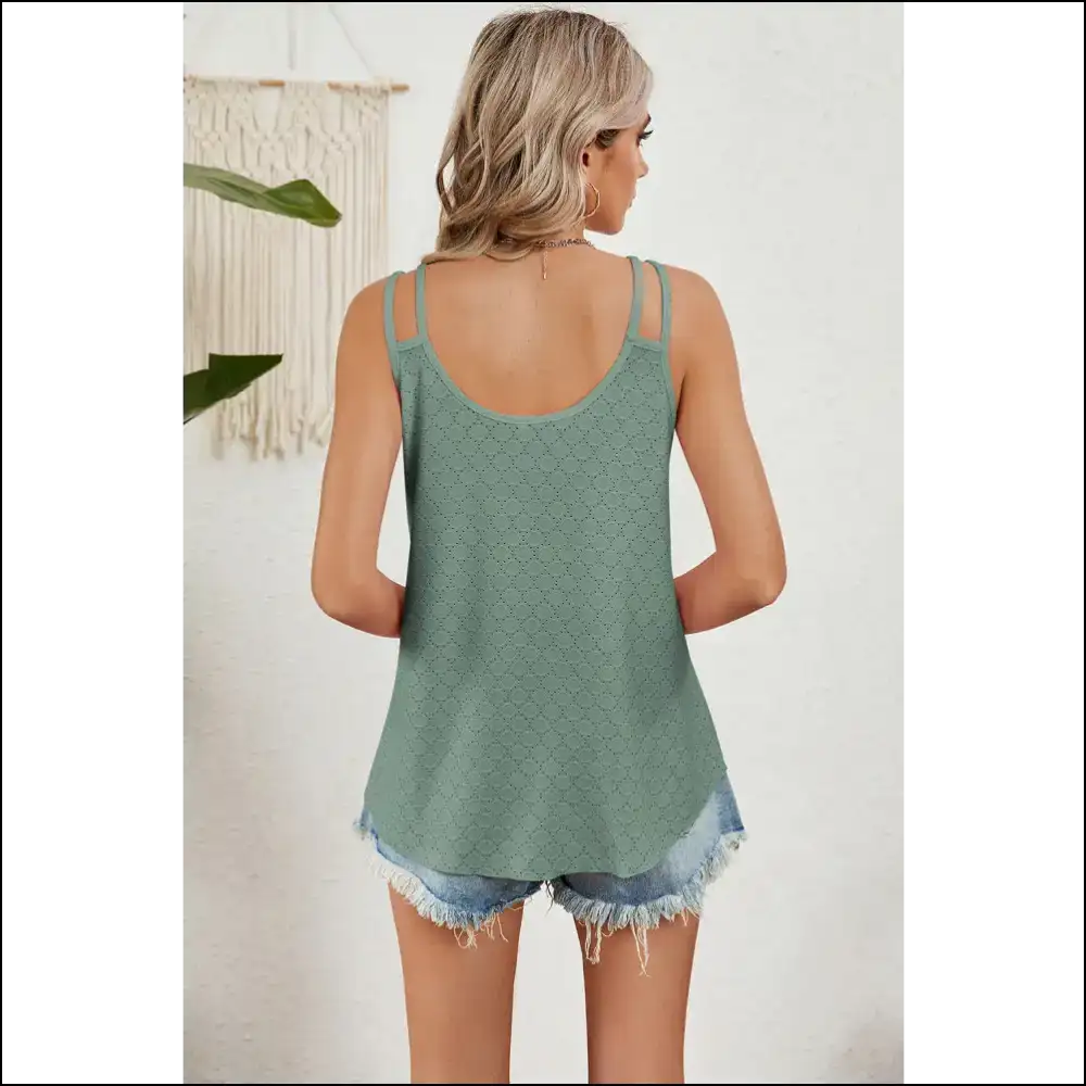 Eyelet V-neck Double Spaghetti Straps Cami - Tank Tops on Sale Worldwide Shipping