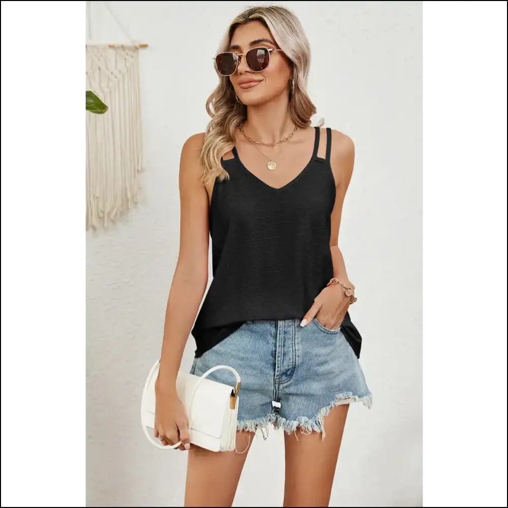 Eyelet V-neck Double Spaghetti Straps Cami - Tank Tops on Sale Worldwide Shipping