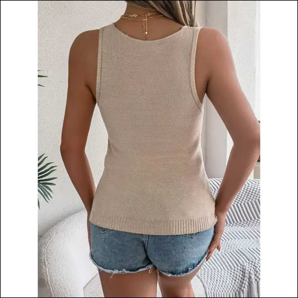 Eyelet V-neck Tank: for when ?Casual Chic’ is your Only Personality! 😂🌟 - Tank Tops on Sale Worldwide Shipping