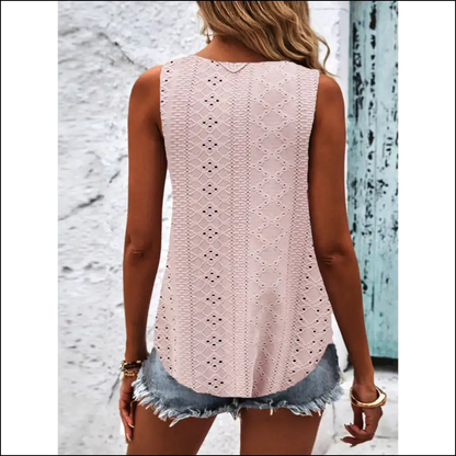 Eyelet Wide Strap Tank - Tops on Sale Worldwide Shipping