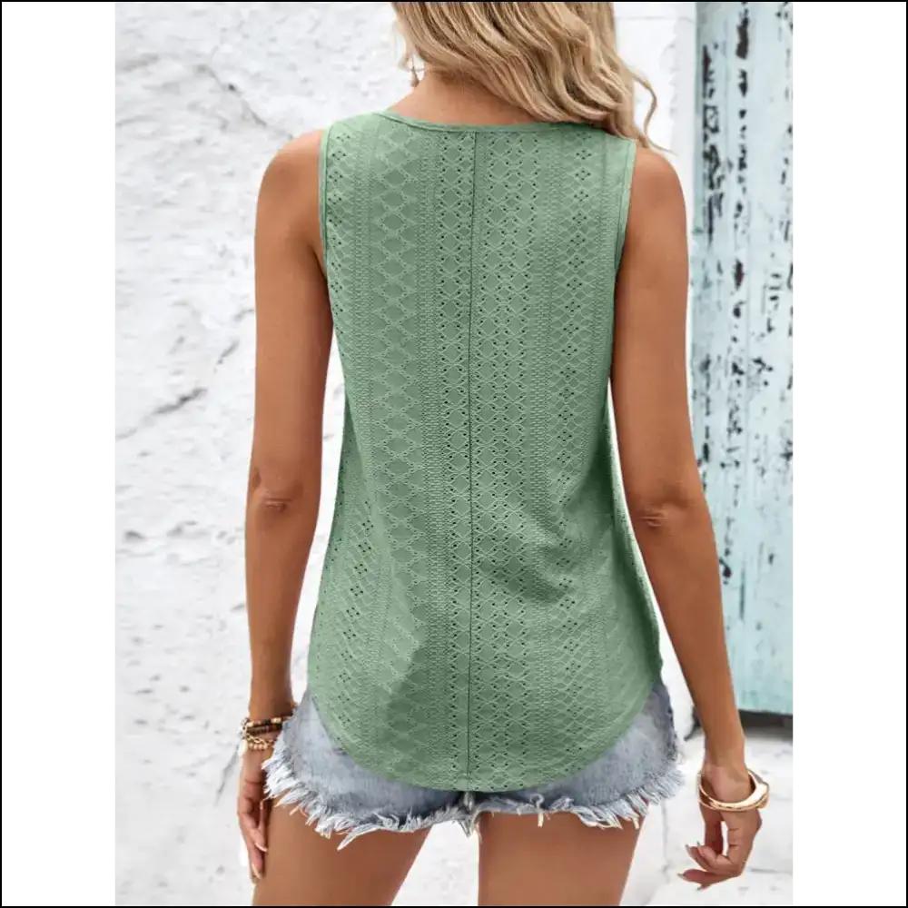 Eyelet Wide Strap Tank - Tops on Sale Worldwide Shipping