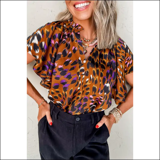 Fabulous Leopard Print Blouse Roar Wear - Orange / s - Blouses on Sale Worldwide Shipping