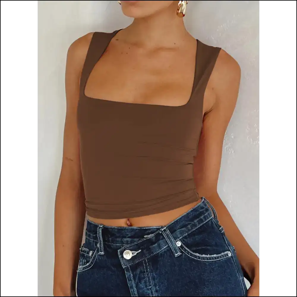 Fall for the Lovelet Square Neck: Chic Sassy and Ready to Stun! 💖💁‍♀️ - Brown / Xs - Tank Tops on Sale Worldwide Shipping