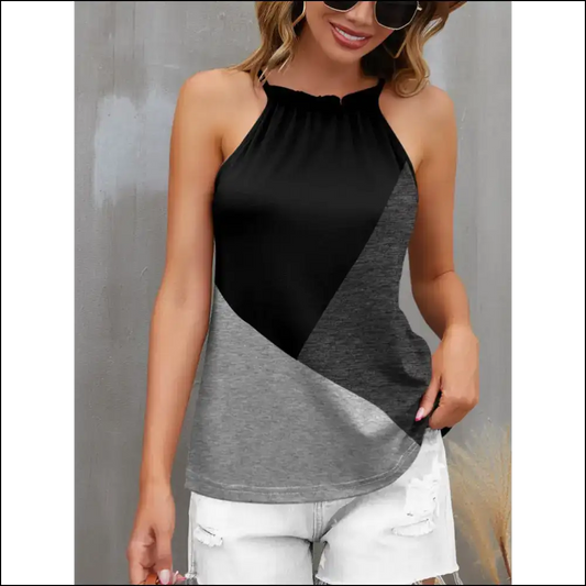 Fam-fam Color Block Grecian Neck Cami - Black / s - Tank Tops on Sale Worldwide Shipping