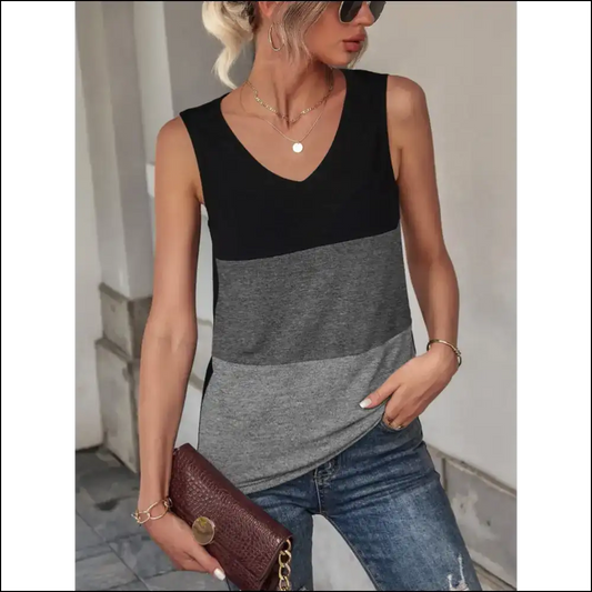 Fam-fam Color Block Wide Strap Tank - Black / s - Tops on Sale Worldwide Shipping