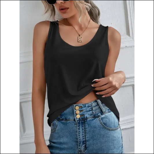 Fam-fam Scoop Neck Wide Strap Tank - Effortless Chic - Black / s - Tops on Sale Worldwide Shipping
