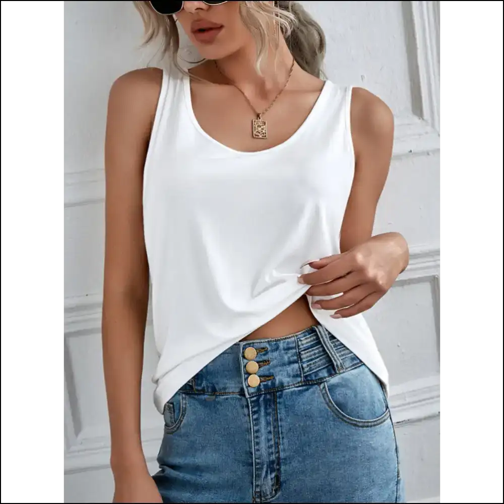 Fam-fam Scoop Neck Wide Strap Tank - Effortless Chic - White / m - Tops on Sale Worldwide Shipping