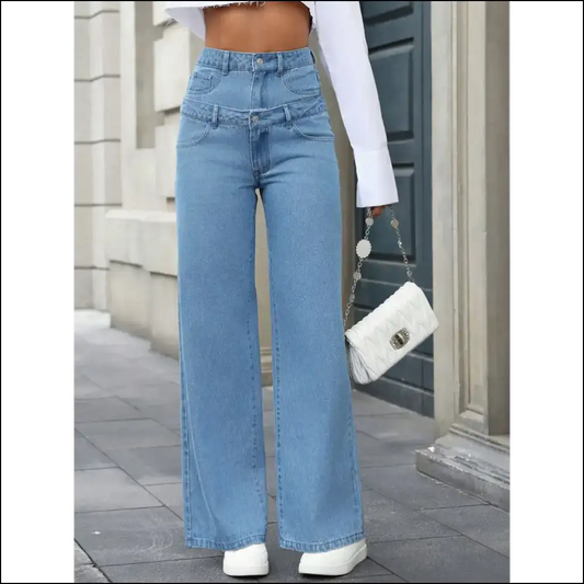 Faux Layered High Waist Jeans: Because Fabulous is the New Black! 👖✨ - Light / Xs - Jeans on Sale Worldwide Shipping