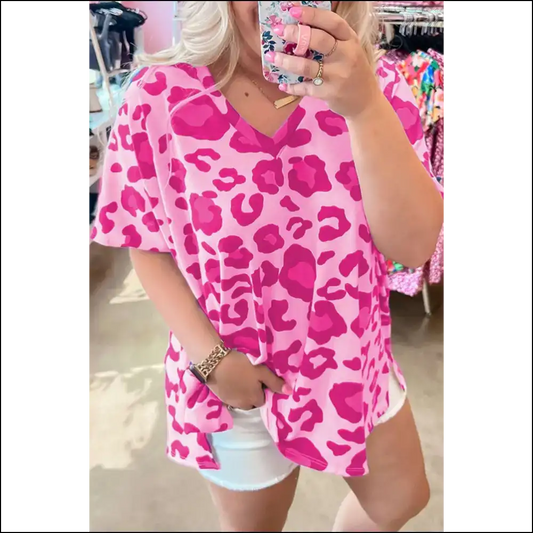Fierce Pink Leopard Print: Purr-fectly Plus Fabulous! 🐆💖 - Rose / 1x - Size Tops on Sale Worldwide Shipping