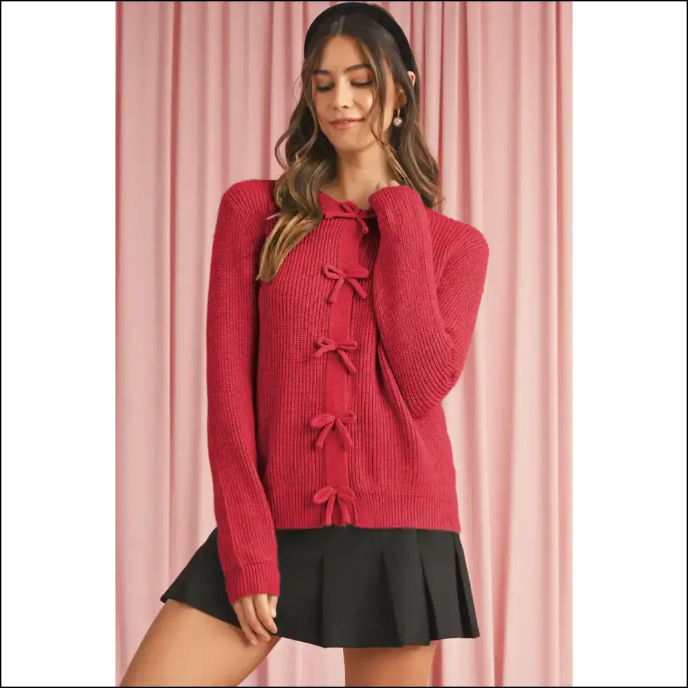 Fiery Red Sweet Cardigan: Bow Down Bitches. Needful Things 🔥 - s - Cardigans on Sale Worldwide Shipping