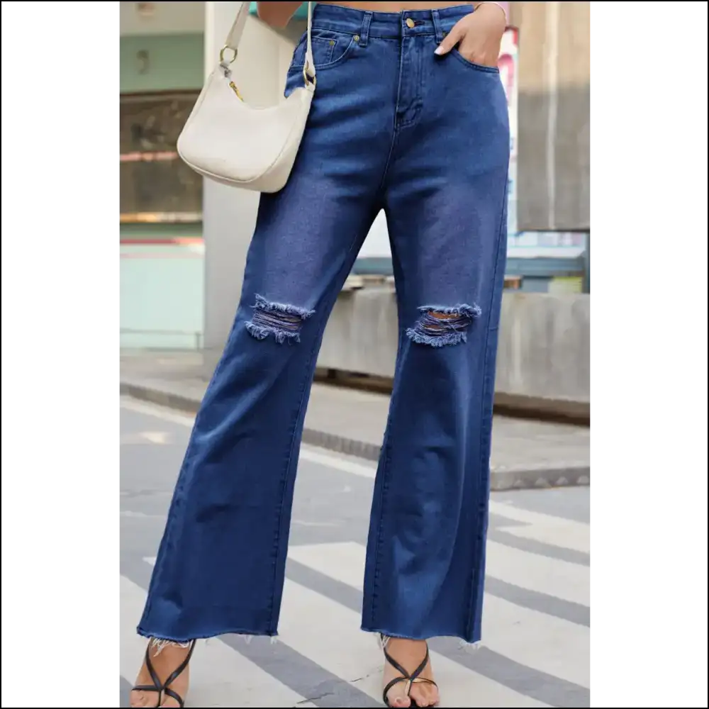 Finally Jeans that Don’t Judge your Pizza Habit - Chic Distressed Buttoned Magic! 🍕✨ - Blue / l - on Sale Worldwide Shipping