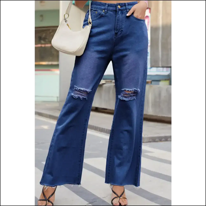 Finally Jeans that Don’t Judge your Pizza Habit - Chic Distressed Buttoned Magic! 🍕✨ - Blue / l - on Sale Worldwide Shipping