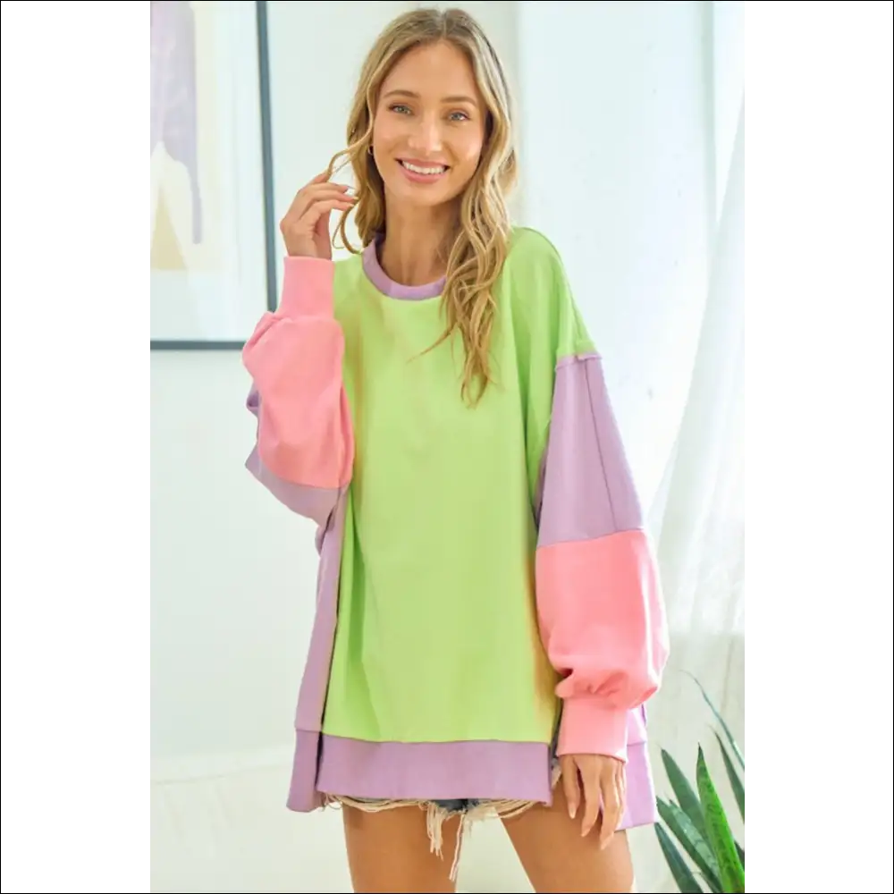 First Love Color Block Slit Sweatshirt - Multicolor / s - Sweatshirts & Hoodies on Sale Worldwide Shipping