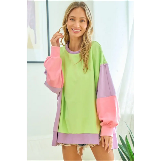 First Love Color Block Slit Sweatshirt - Multicolor / s - Sweatshirts & Hoodies on Sale Worldwide Shipping