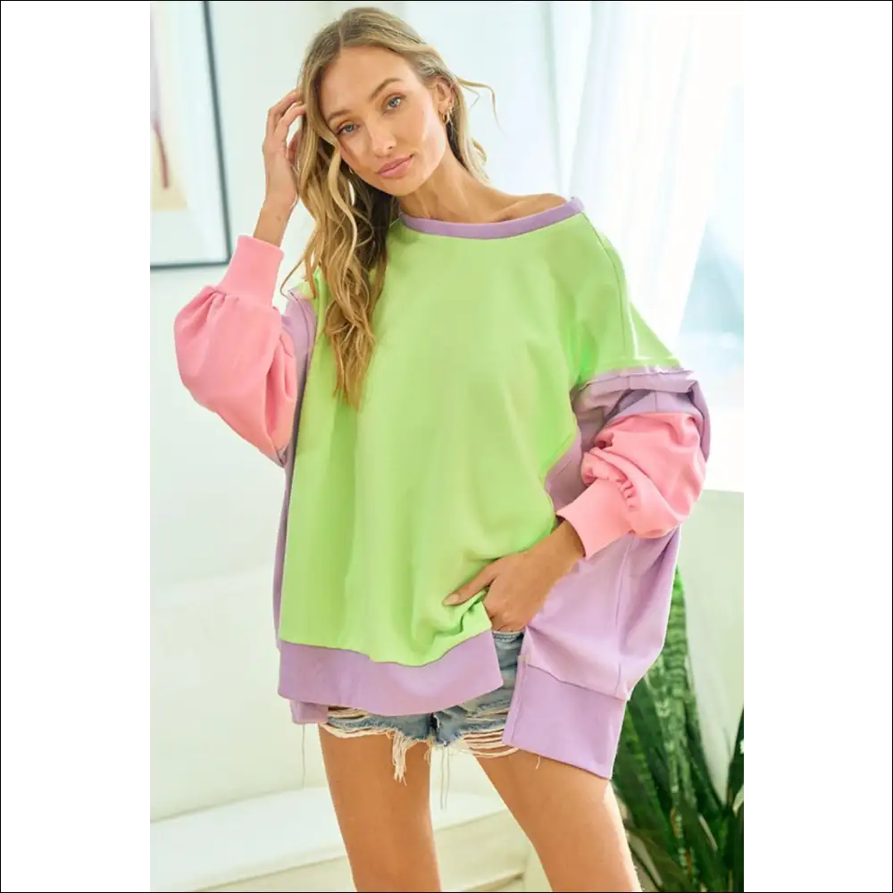 First Love Color Block Slit Sweatshirt - Sweatshirts & Hoodies on Sale Worldwide Shipping