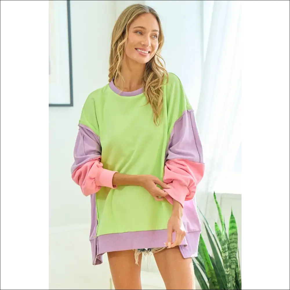 First Love Color Block Slit Sweatshirt - Sweatshirts & Hoodies on Sale Worldwide Shipping