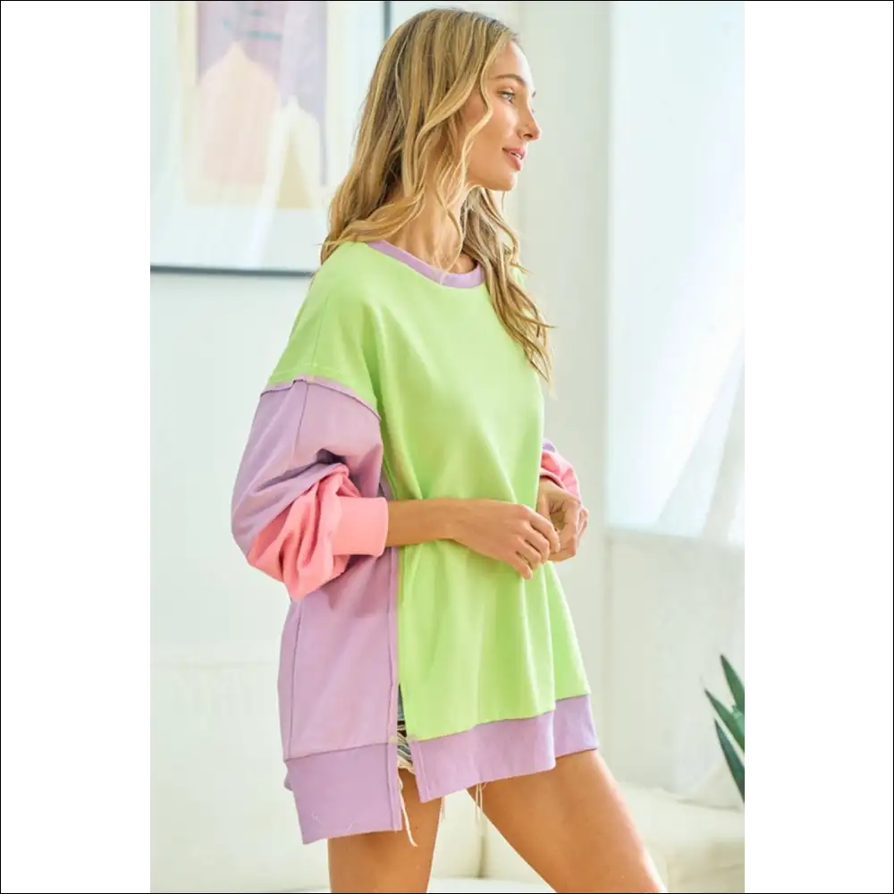 First Love Color Block Slit Sweatshirt - Sweatshirts & Hoodies on Sale Worldwide Shipping