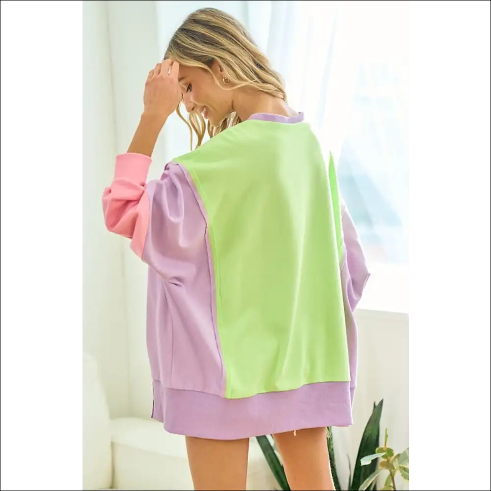 First Love Color Block Slit Sweatshirt - Sweatshirts & Hoodies on Sale Worldwide Shipping