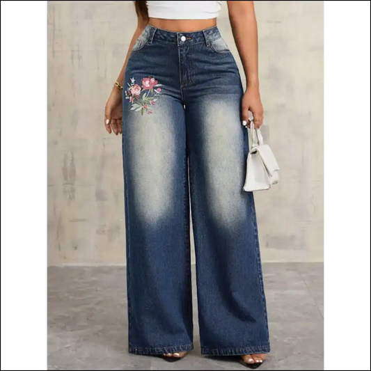 Flair your Derrière: Embrace Confidence in our Embroidered Wide Leg Jeans! 🌟 - Medium / m - Jeans on Sale Worldwide Shipping