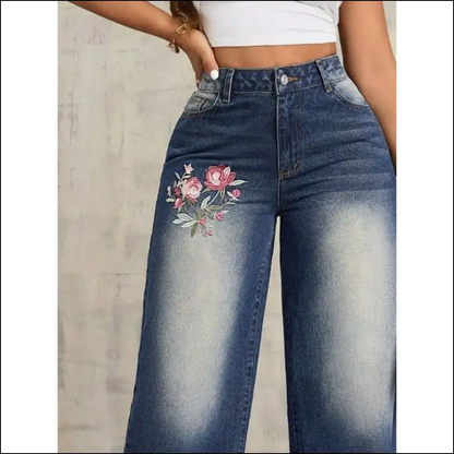 Flair your Derrière: Embrace Confidence in our Embroidered Wide Leg Jeans! 🌟 - Jeans on Sale Worldwide Shipping