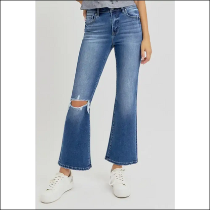 Flare it Like you Mean It: Risen High Rise Crop Jeans for the Bold - Dark / 1xl - on Sale Worldwide Shipping