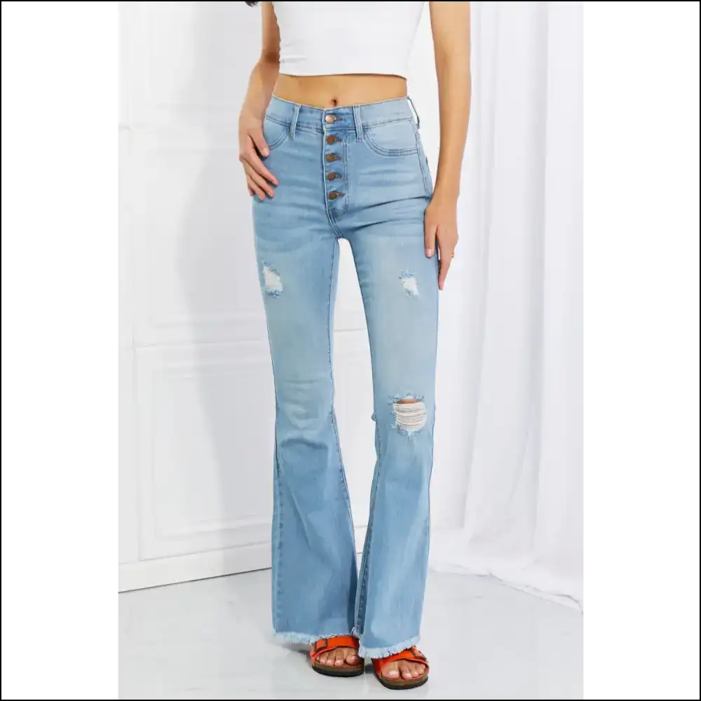 Flare Up in Style with Vibrant Miu Jess Button Jeans—glow Like a Retro Star! ✨ - Light Blue / 15(32) - Jeans on Sale Worldwide Shipping