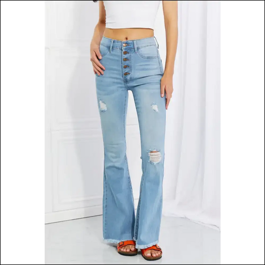 Flare Up in Style with Vibrant Miu Jess Button Jeans—glow Like a Retro Star! ✨ - Light Blue / 15(32) - Jeans on Sale Worldwide Shipping