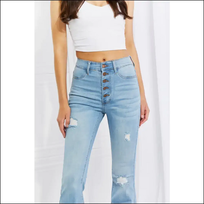 Flare Up in Style with Vibrant Miu Jess Button Jeans—glow Like a Retro Star! ✨ - Jeans on Sale Worldwide Shipping