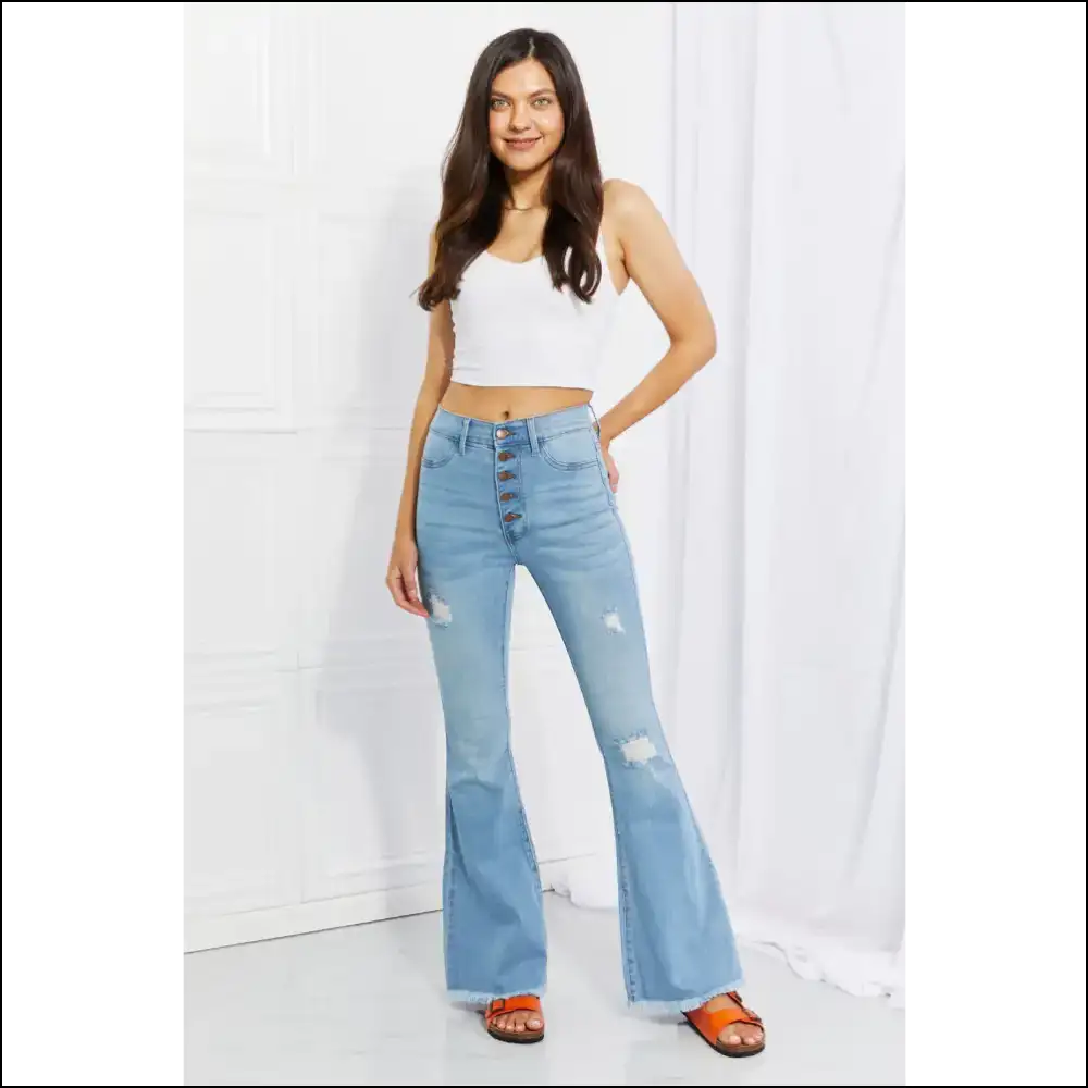 Flare Up in Style with Vibrant Miu Jess Button Jeans—glow Like a Retro Star! ✨ - Jeans on Sale Worldwide Shipping
