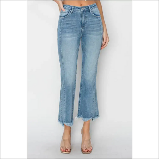 Flare Up the Fun in High Rise Frayed Hem Jeans – It’s Denim Darling! 💃✨ - Light / 15 - on Sale Worldwide Shipping