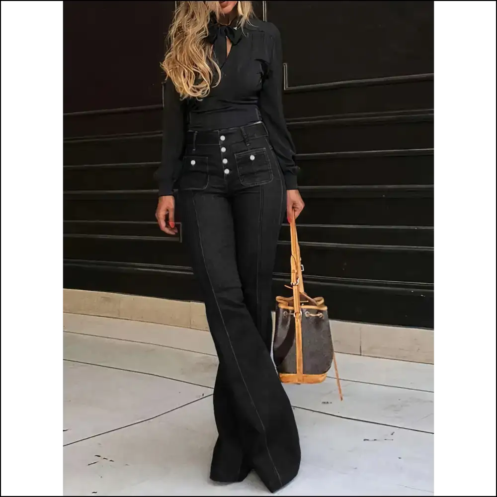 Flare Up your Confidence: High Waist Jeans for Queens 👑💥 - Black / s - on Sale Worldwide Shipping