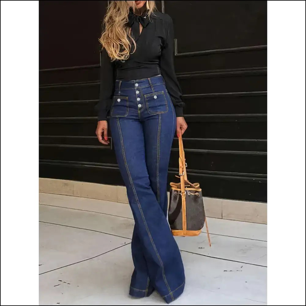 Flare Up your Confidence: High Waist Jeans for Queens 👑💥 - Dark Blue / 2xl - on Sale Worldwide Shipping