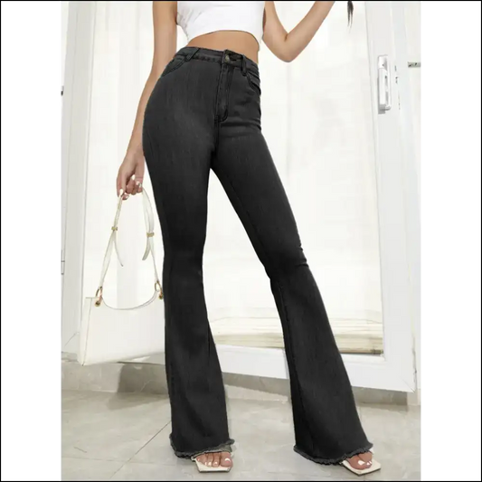Flare Up your Life with Raw Hem High Waist Jeans from Needful Things! 💃✨ - Black / Xs - on Sale Worldwide Shipping