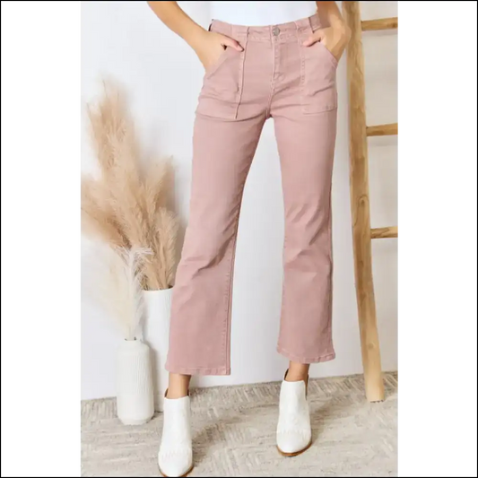 Flare Up your Style: Risen High Rise Ankle Jeans for the Bold! 😎✨ - Dusty Pink / 7 - on Sale Worldwide Shipping