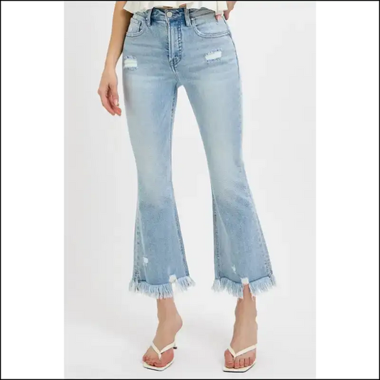 Flare Up your Style with Needful Things Distressed Cropped Jeans 🎉 - Light / 1xl - on Sale Worldwide Shipping